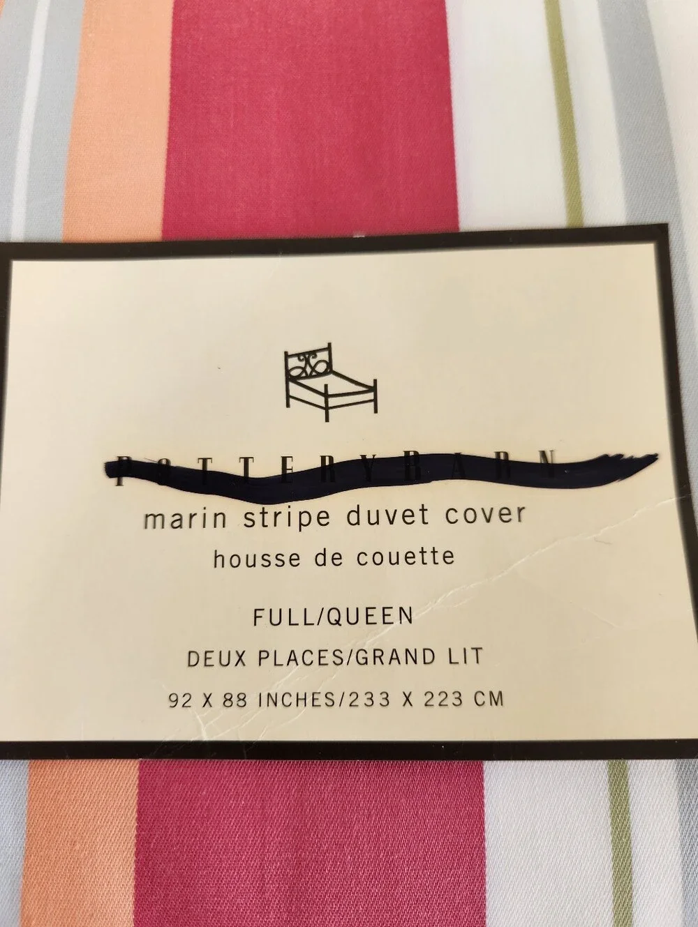 Pottery Barn Marin Striped Duvet Cover Sz F/ Q Bright Colorful Beach Modern NOS